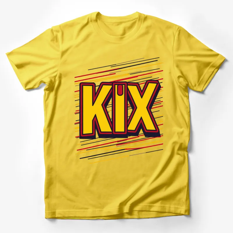 Bold Graphic KIX Text Design T-Shirt, Vibrant Retro Style Tee, Unique Unisex Streetwear Male T-Shirt