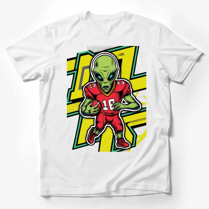 Alien Football Player Graphic T-Shirt, Fun Sports Extraterrestrial Design, Unique Casual Wear Male T-Shirt