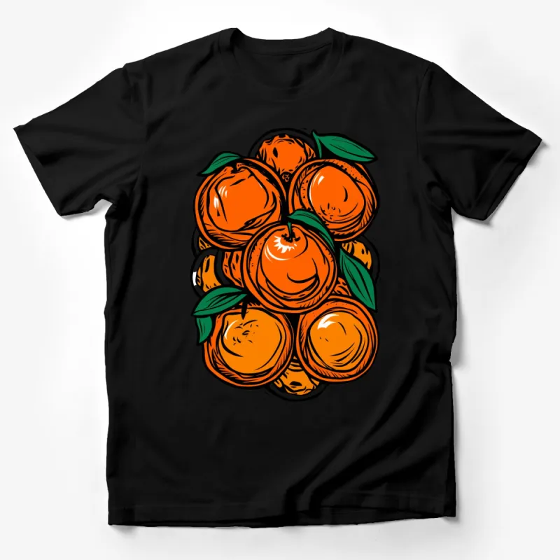 Vibrant Orange Citrus Fruit Illustration T-Shirt, Summer Fresh Oranges Graphic Tee, Unisex Casual Wear Male T-Shirt