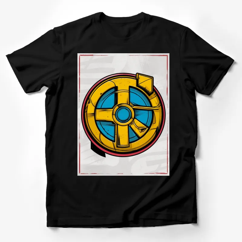 Retro Style Yellow and Blue Radiant Circle Graphic T-Shirt, Cool Vintage-Inspired Design Tee for All Ages Male T-Shirt