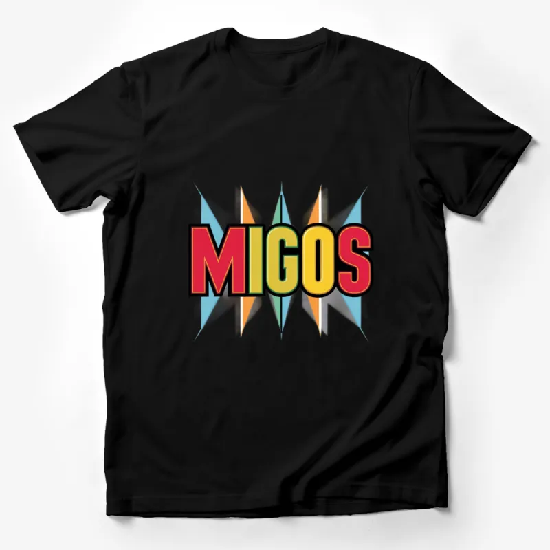 Migos Starburst Graphic T-Shirt, Retro Style Hip-Hop Band Tee, Colorful Casual Wear Male T-Shirt