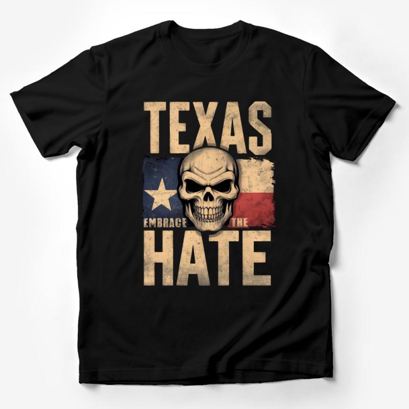 Texas Skull Flag T-Shirt, Embrace The Hate, Patriotic Texan Pride Shirt, Distressed Vintage Graphic Tee for Men and Women Male T-Shirt