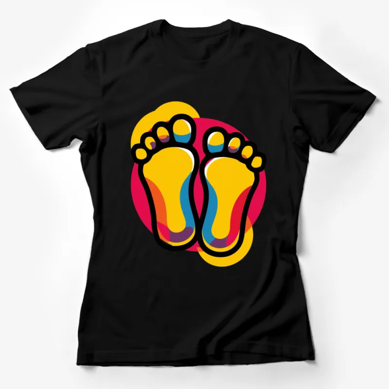 Colorful Footprint Graphic T-Shirt, Fun Summer Style Tee, Unisex Casual Wear, Beach Themed Apparel Female T-Shirt