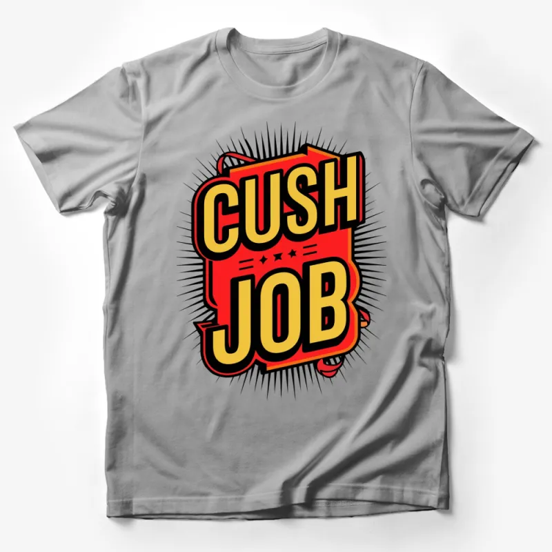 Bold Red and Yellow CUSH JOB Graphic T-Shirt, Retro Comic Style, Unisex Casual Tee Male T-Shirt