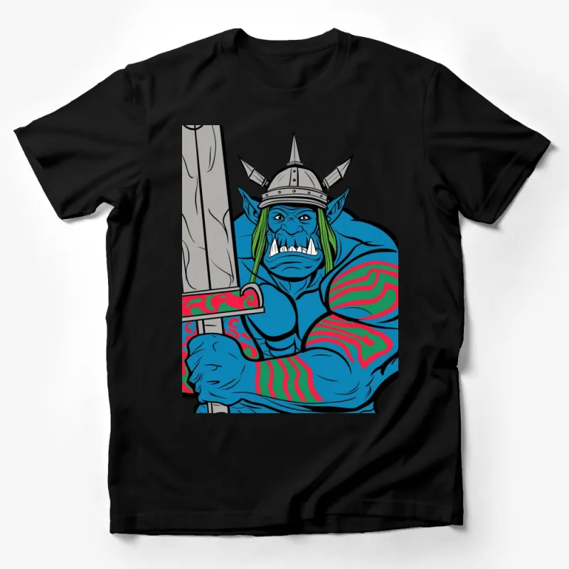 Viking Orc Warrior Cartoon Graphic T-Shirt, Colorful Fantasy Art Tee, Unique Gift for Gamers Male T-Shirt