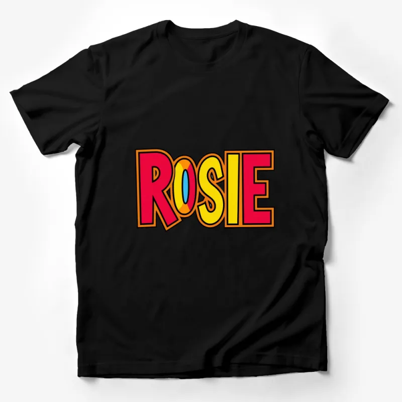 Retro Rosie Name Text T-Shirt, Bold Colorful Graphic Tee, Vintage Inspired 70s Style Top, Unique Gift Idea Male T-Shirt