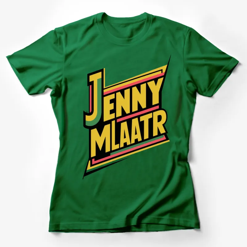 Retro Style Jenny Mlaatr Graphic Tee, Colorful Bold Letter T-Shirt, Unisex Female T-Shirt