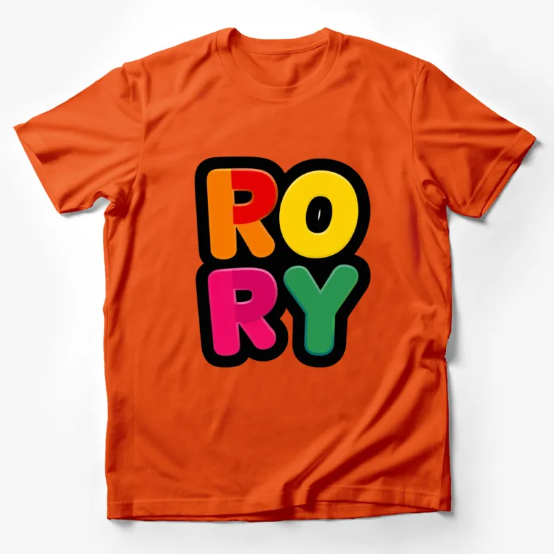 Colorful Rory Word Art T-Shirt, Bold Multicolor Graphic Tee, Unisex Fashion Male T-Shirt