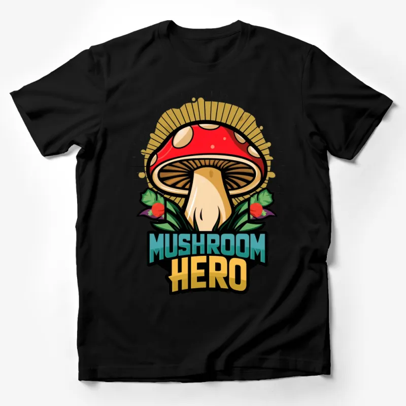 Mushroom Hero Graphic T-Shirt, Vintage Style Bold Mushroom Design Tee, Unisex Male T-Shirt