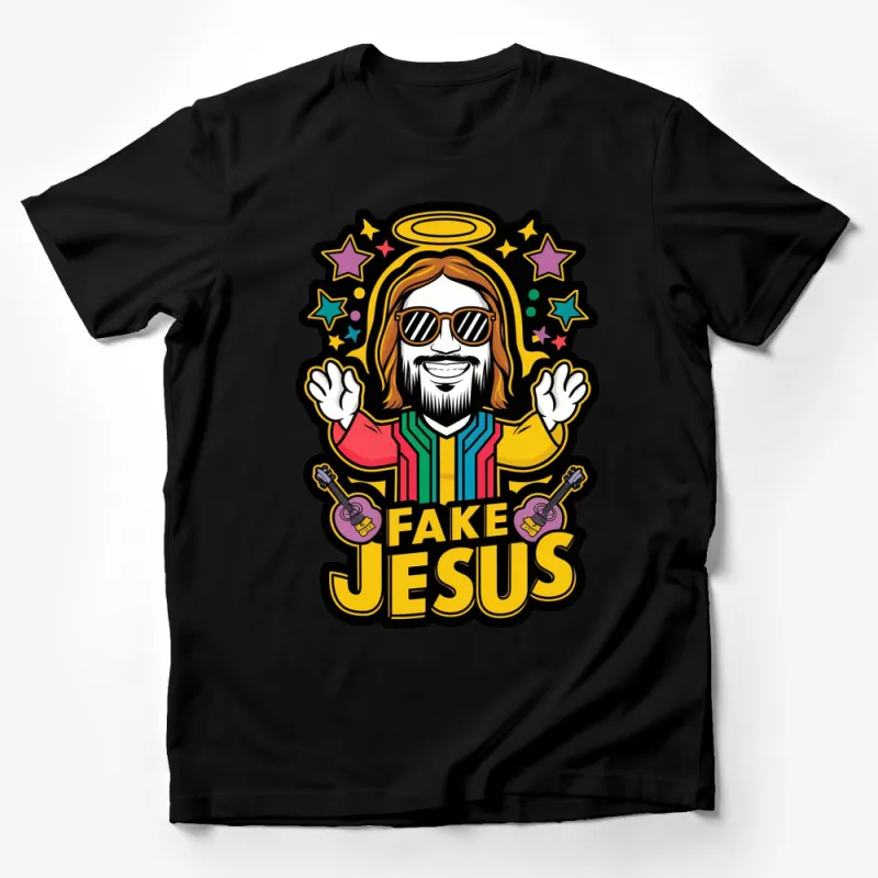 Cool Jesus Graphic T-Shirt, Colorful Pop Art Style Jesus Tee, Unisex Casual Wear Male T-Shirt