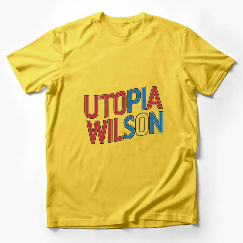 Utopia Wilson Colorful Retro Style T-Shirt, Bold Graphic Tee, Unisex Fashion Top, Casual Wear Male T-Shirt