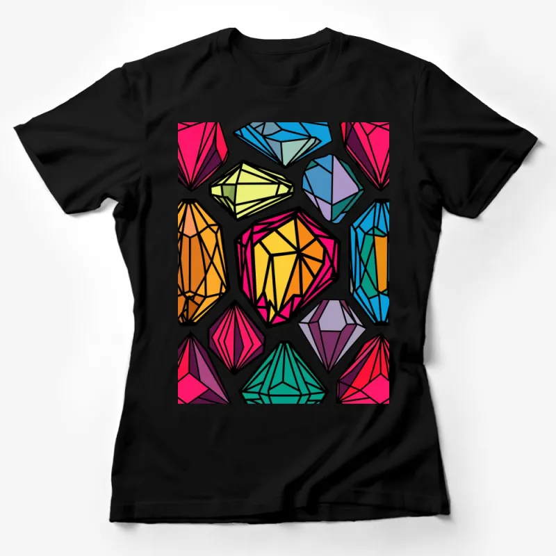 Colorful Geometric Gemstone Pattern T-Shirt, Unisex Modern Graphic Tee, Bold Vibrant Design Female T-Shirt