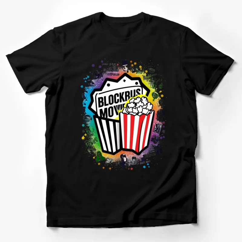 Vintage Movie Icons Popcorn T-Shirt, Classic Film Lovers Colorful Tee, Gift for Cinephiles, Unique Cinema Graphic Shirt Male T-Shirt