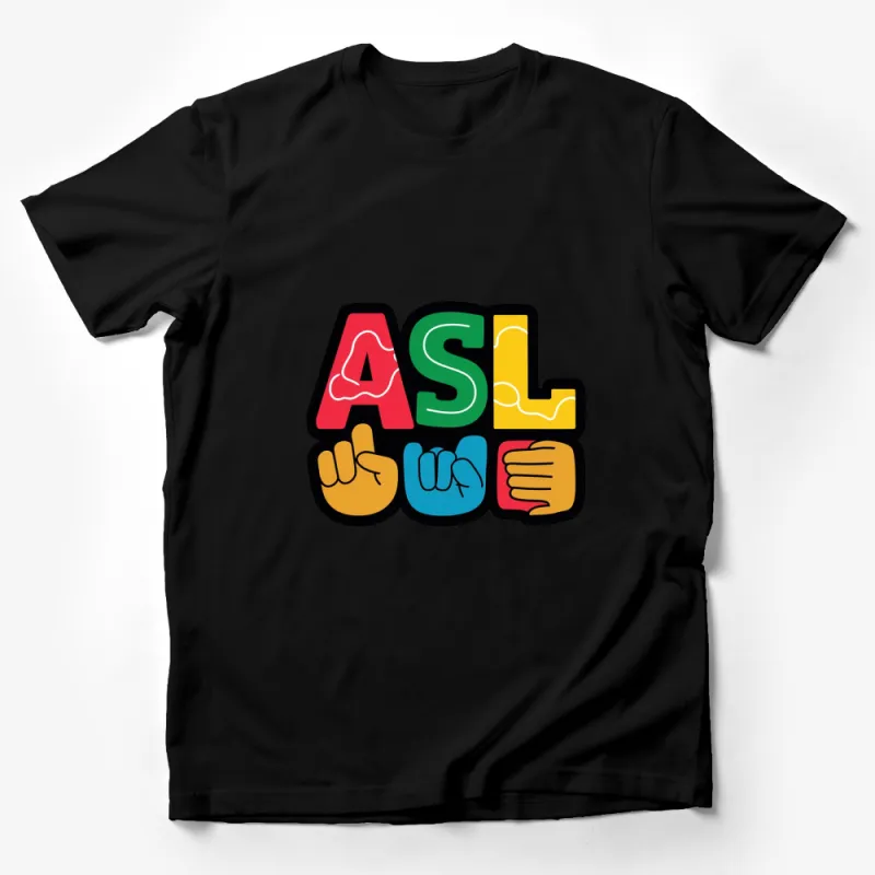 Colorful ASL Sign Language Alphabet T-Shirt, American Sign Language Tee, Unisex ASL Apparel Male T-Shirt