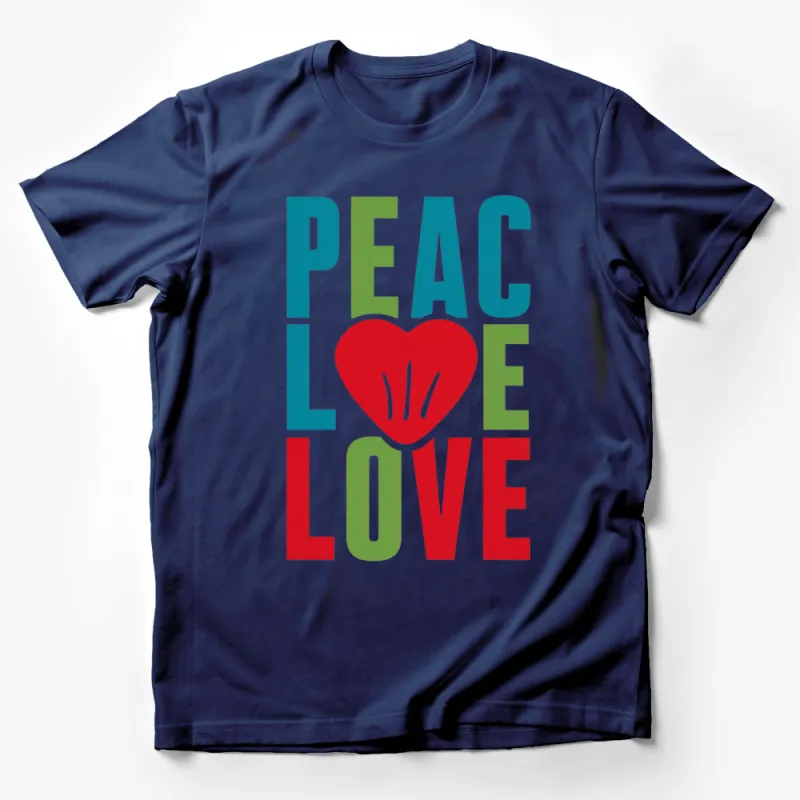 Peace Love Graphic Tee, Colorful Red Heart Design, Unisex T-Shirt for All Ages Male T-Shirt