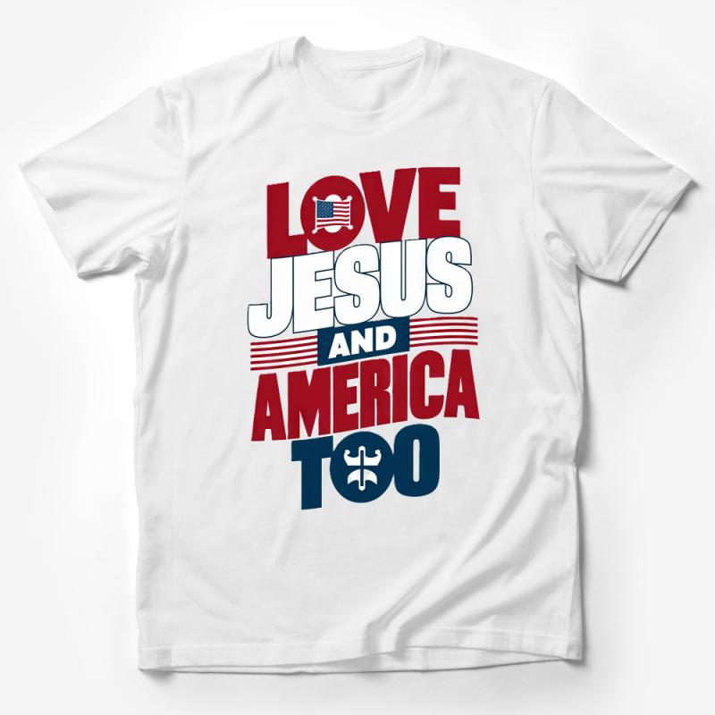 Patriotic Christian T-Shirt, Love Jesus And America Too, USA Flag Design, Religious Faith Tee, Unisex Adult Clothing Male T-Shirt