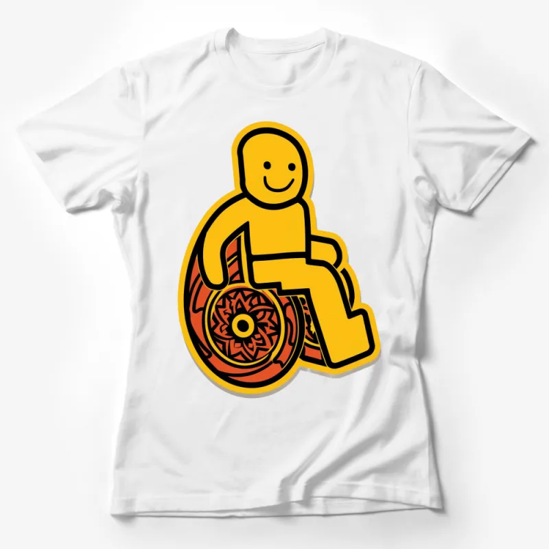 Wheelchair Positive Icon T-Shirt, Yellow and Orange Graphic Tee, Inclusive Fashion Apparel, Unisex Design Female T-Shirt