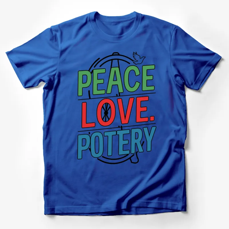 Peace Love Pottery T-Shirt, Colorful Pottery Lover Tee, Unique Ceramic Artist Gift, Casual Wear Male T-Shirt