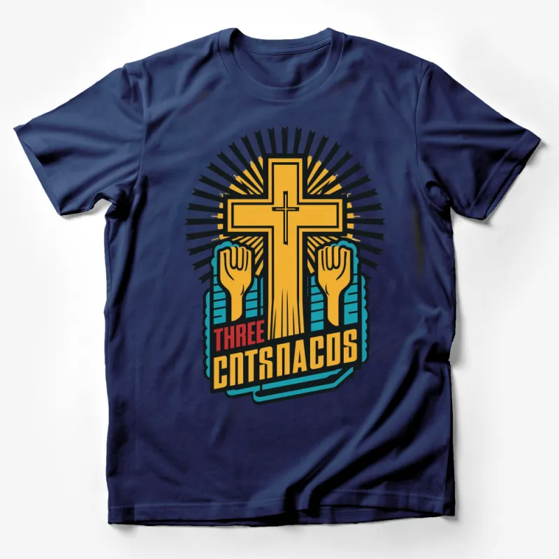 Vintage Three Coniacos Cross Graphic T-Shirt, Retro Faith Inspired Tee, Christian Fashion Unisex Design Male T-Shirt