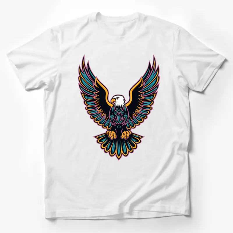 Colorful Eagle Graphic T-Shirt, Vibrant Tribal Style Eagle Tee, Unique Bird Design Shirt, Creative Wing Art Top Male T-Shirt