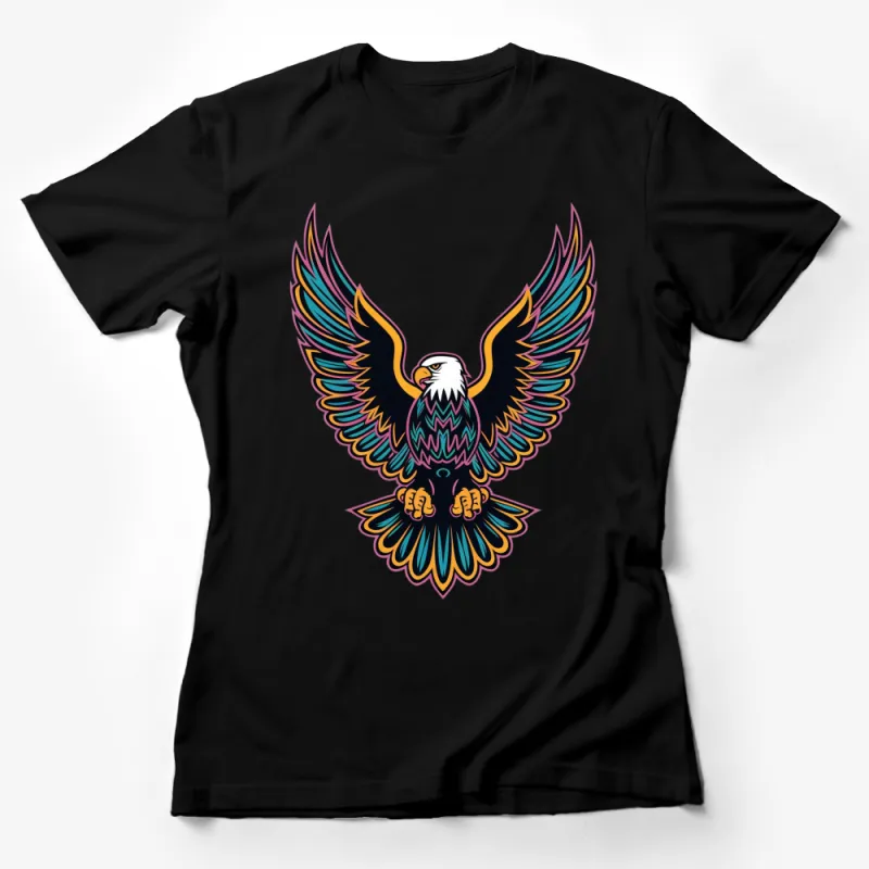 Colorful Eagle Graphic T-Shirt, Vibrant Tribal Style Eagle Tee, Unique Bird Design Shirt, Creative Wing Art Top Female T-Shirt