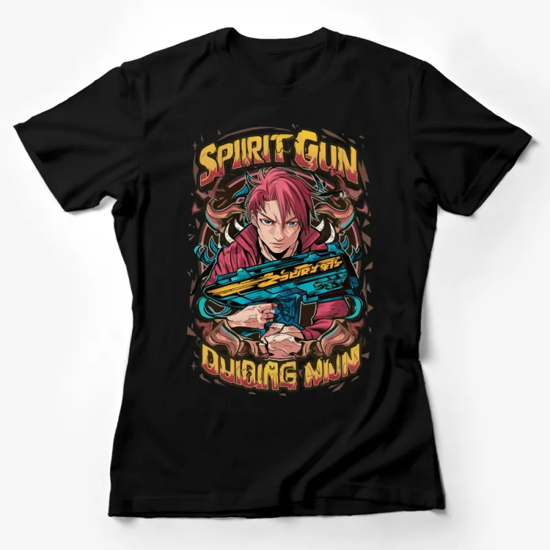 Anime Inspired T-Shirt, Spirit Gun Dueling Win, Bold Graphic Tee, Vibrant Colors Female T-Shirt