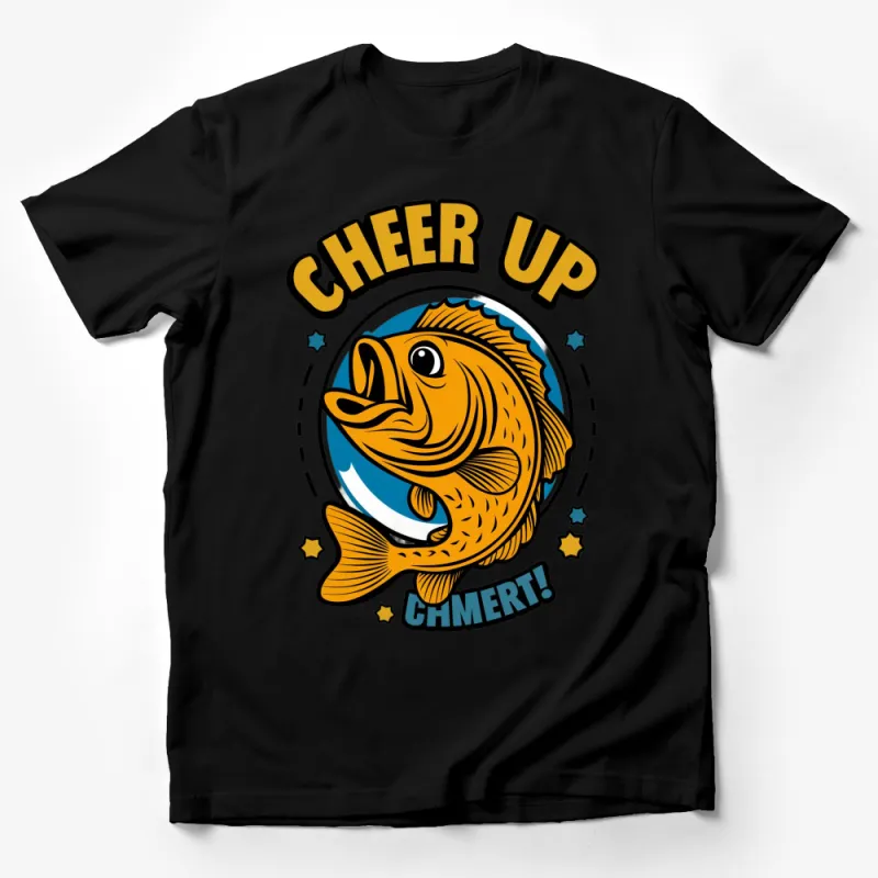 Cheer Up Cartoon Fish T-Shirt, Fun Graphic Tee, Bright Yellow Fish, Unisex Apparel Male T-Shirt