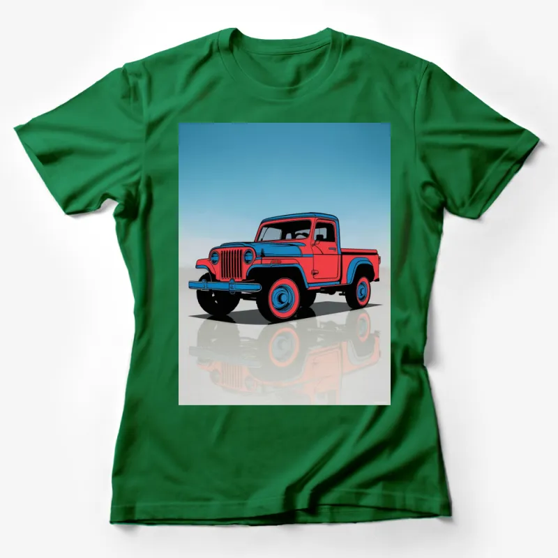 Vintage Red Jeep Pickup Truck T-Shirt, Classic Car Enthusiast, Auto Lover Gift, Retro Style Tee Female T-Shirt