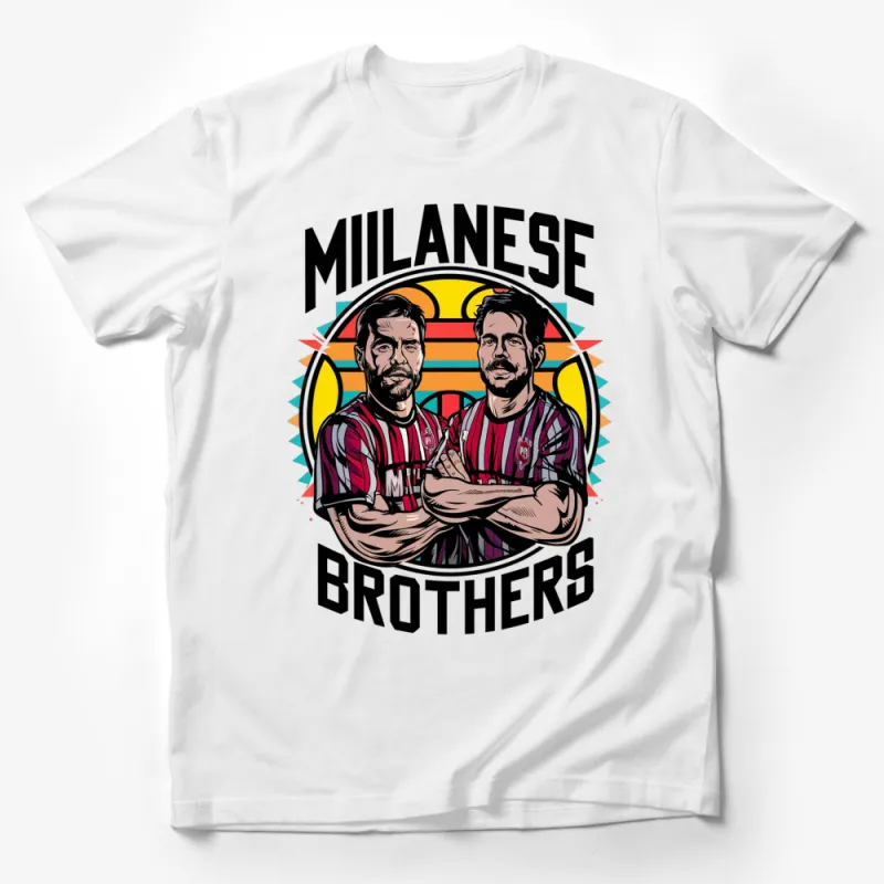 Milanese Brothers T-Shirt, Vintage Football Art, Striped Team Graphic Tee Male T-Shirt