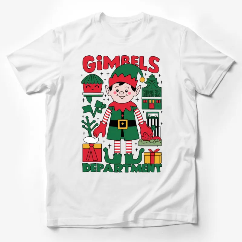 Gimbel's Department Store Elf T-Shirt, Festive Holiday Graphic Tee, Christmas Elf and Gifts Design Male T-Shirt