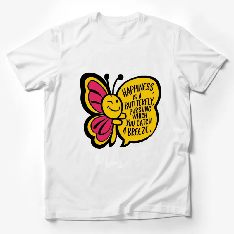 Colorful Butterfly Happiness Quote T-Shirt, Positive Message Casual Wear, Unisex Graphic Tee Male T-Shirt