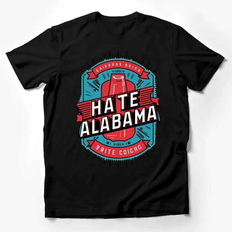 Vintage Alabama Hate Graphic T-Shirt, Bold Red and Blue Retro Style Tee Male T-Shirt