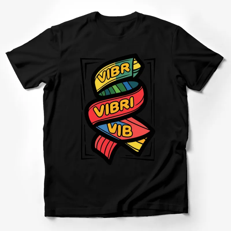 Colorful Retro VIBRI Ribbon Design T-Shirt, Unisex Vintage Graphic Tee, Casual Fashion Male T-Shirt