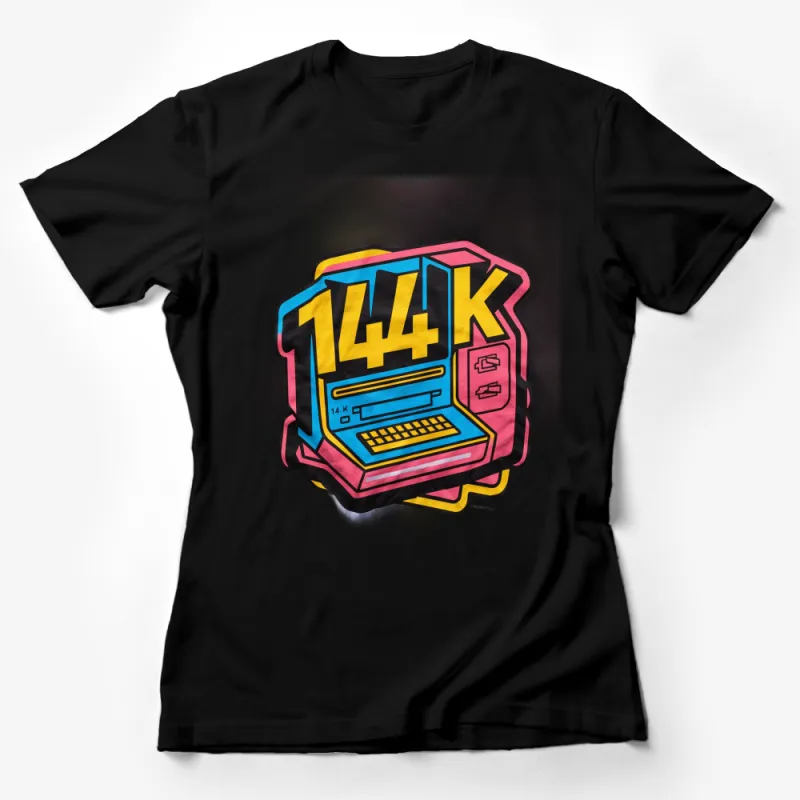 Retro 144K Floppy Disk and Keyboard Graphic T-Shirt, Vintage Computer Design Tee, Bold Colors Female T-Shirt