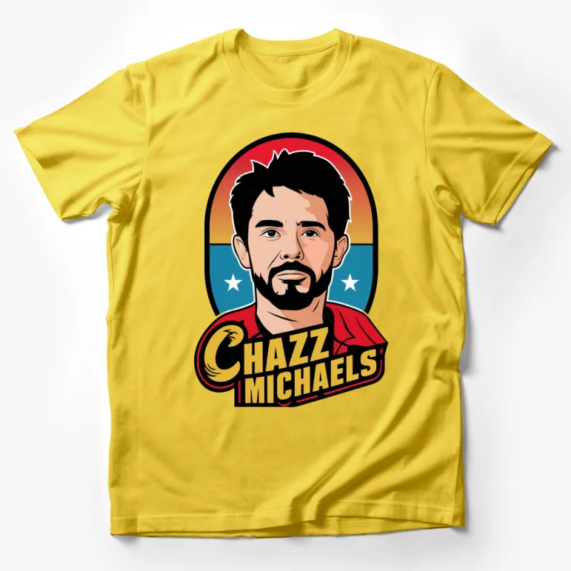 Chazz Michaels Retro Pop Art Style Graphic T-Shirt, Vintage Inspired Colorful Portrait Tee Male T-Shirt