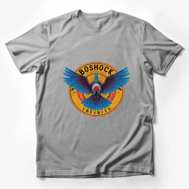 Vintage Parrot Emblem T-Shirt, Colorful Bird Graphic Tee, Retro Style Boshock Infinite Inspired Design Male T-Shirt