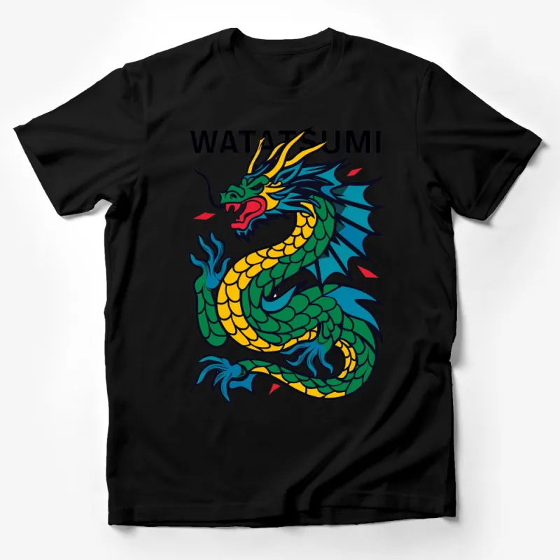 Watatsumi Dragon T-Shirt, Colorful Mythical Creature Graphic Tee, Unisex Male T-Shirt