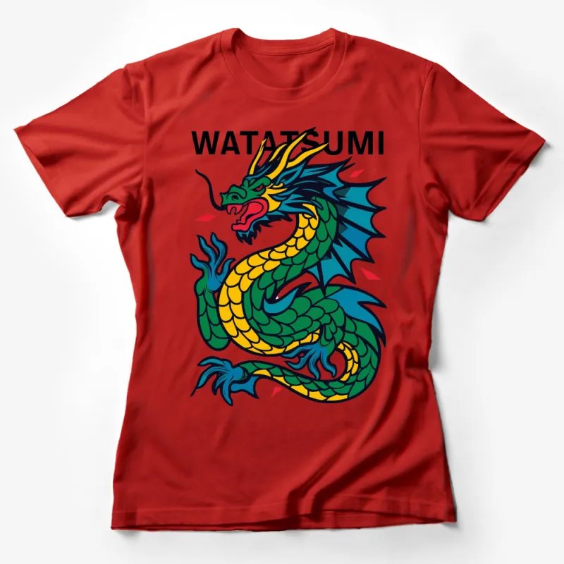 Watatsumi Dragon T-Shirt, Colorful Mythical Creature Graphic Tee, Unisex Female T-Shirt