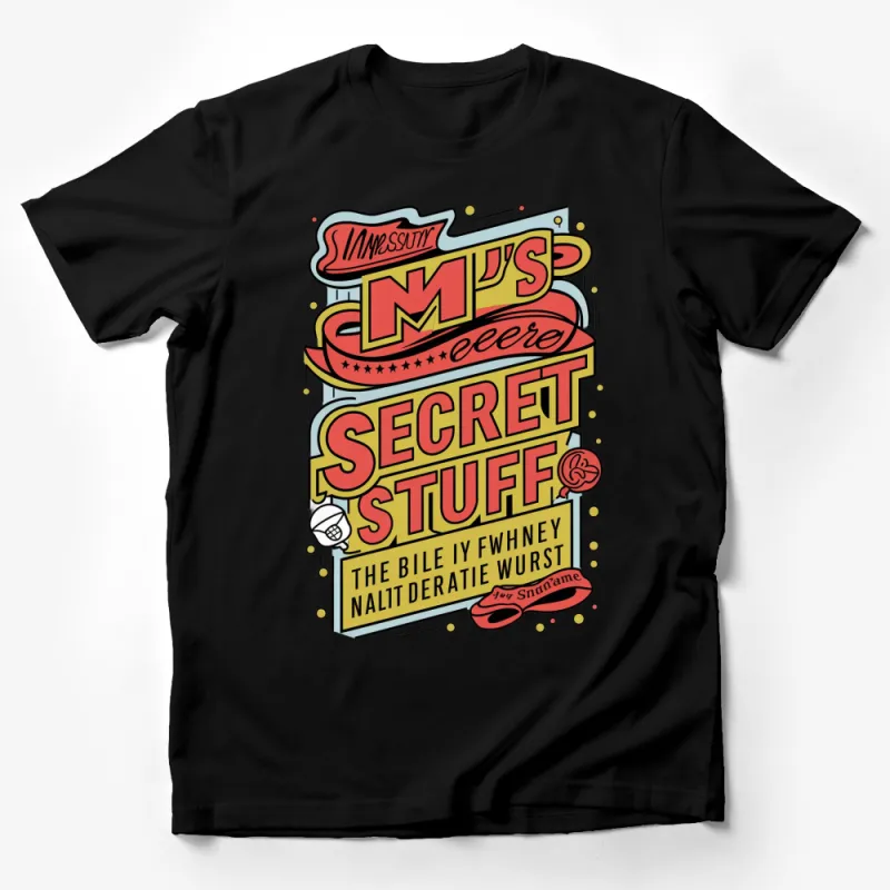 Vintage Inspired Secret Stuff Graphic Tee, Colorful Retro Style T-Shirt, Unisex Fashion Top Male T-Shirt