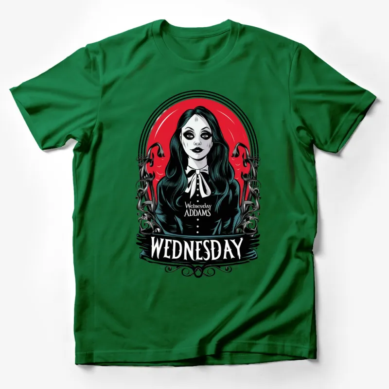 Wednesday Addams Inspired T-Shirt, Gothic Portrait Art Tee, Halloween Costume Shirt, Red and Black Male T-Shirt