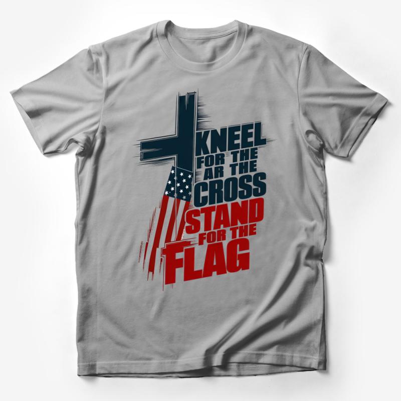 Patriotic T-Shirt, Kneel for the Cross, Stand for the Flag, American Flag, Christian Faith Tee, Unisex Graphic Shirt, Red and Blue Male T-Shirt