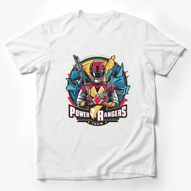 Power Rangers Tour T-Shirt, Colorful Retro Ranger Graphic Tee, Vintage Style Superhero Shirt Male T-Shirt