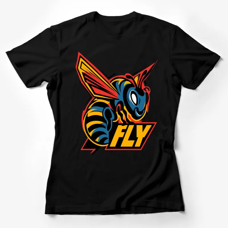 Bold Graphic Bee and Fly Text T-Shirt, Retro Comic Style Design, Bright Colors Tee Female T-Shirt