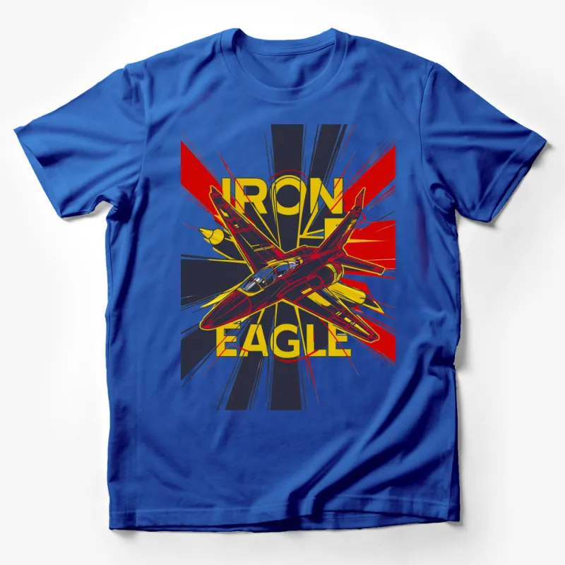 Iron Eagle Graphic T-Shirt, Retro Fighter Jet Design, Bold Yellow and Red Tee, Vintage Aviation Style, Unique Airplane Shirt for All Male T-Shirt