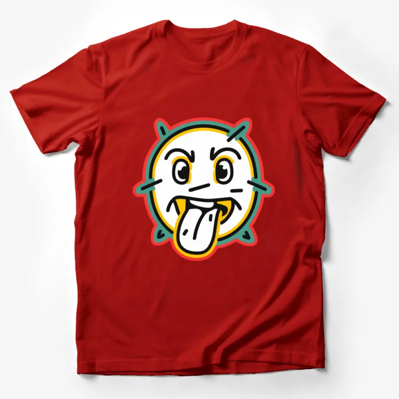 Funky Tongue Out Emoji T-Shirt, Colorful Outline, Cool Face Graphic Tee, Unisex Male T-Shirt