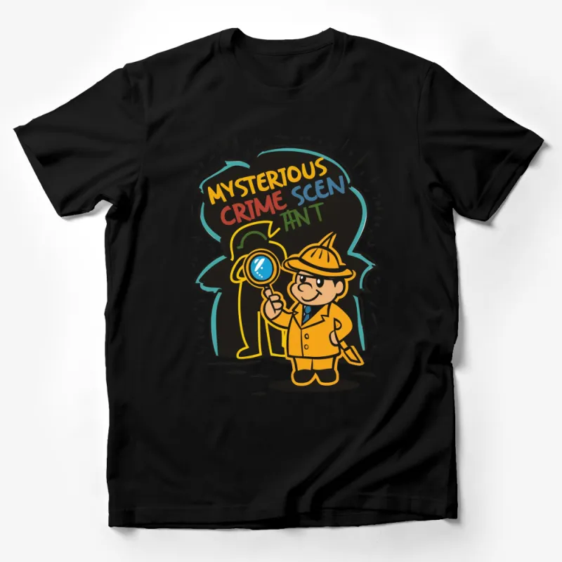 Kids Detective T-Shirt, Mysterious Crime Scene Cartoon, Fun Yellow Detective Design Male T-Shirt