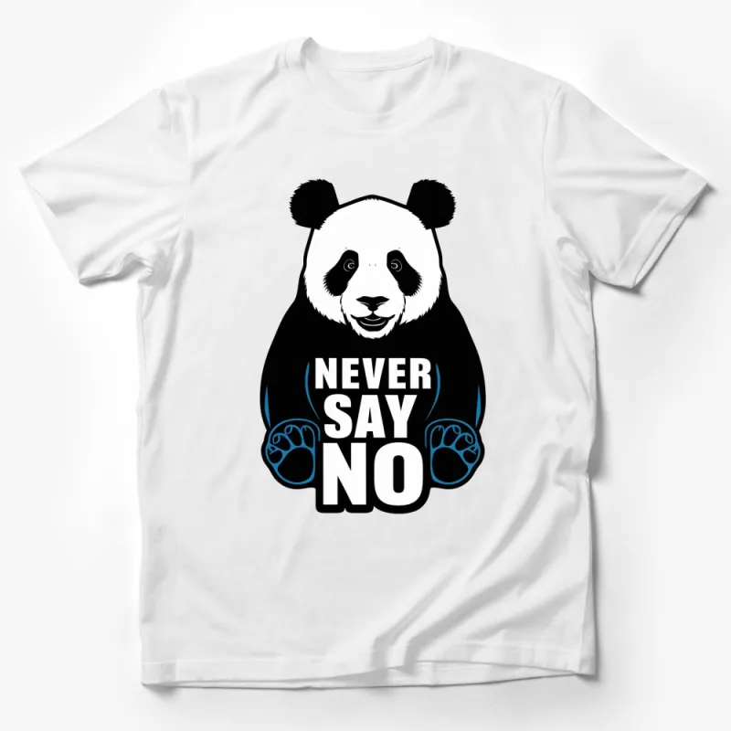 Unique Panda Graphic T-Shirt, Never Say No Motivational Message, Black and White Design Male T-Shirt