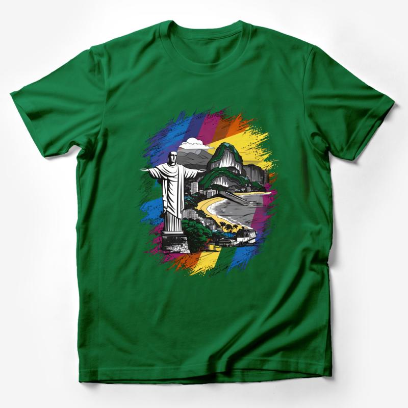 Colorful Rio de Janeiro T-Shirt, Christ the Redeemer Graphic Tee, Vibrant Brazil Artwork Cotton Shirt, Urban Travel Clothing Male T-Shirt