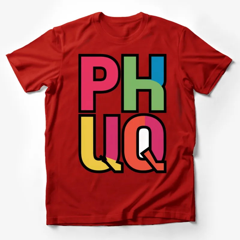 Colorful Pop Art Style PHUQ Graphic T-Shirt, Bold Unisex Casual Wear, Fashion Statement Tee Male T-Shirt