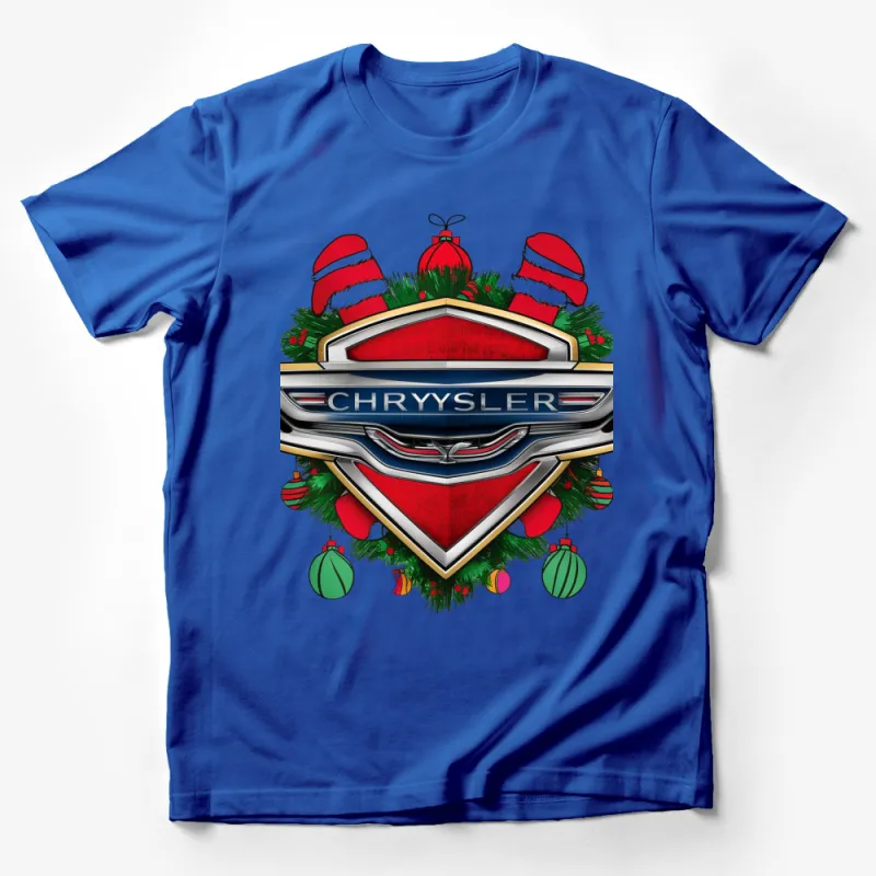 Festive Chrysler Logo T-Shirt, Christmas Car Enthusiast Gift, Holiday Season Apparel, Unique Car Brand Tee Male T-Shirt